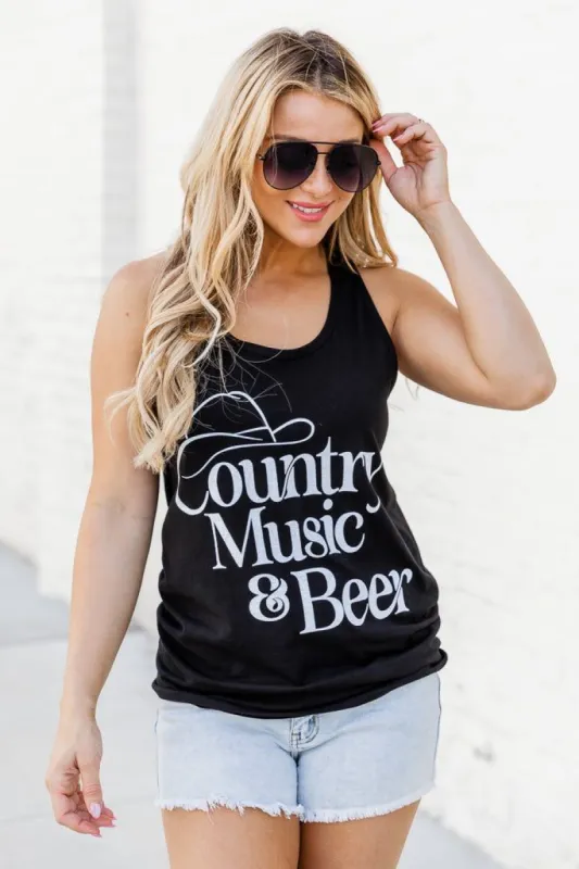 Country Music and Beer Black Jersey Graphic Tank sold by Pink Lily