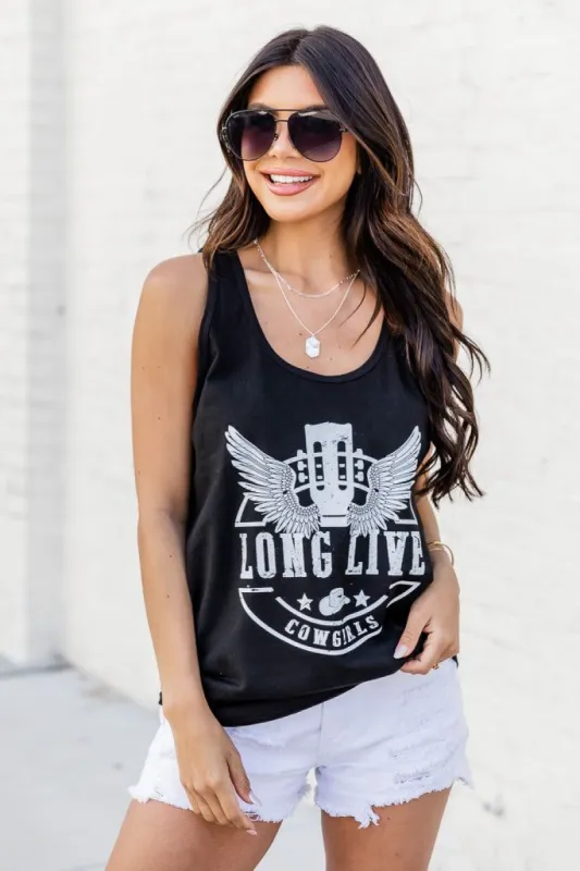 Long Live Cowgirls Black Jersey Graphic Tank sold by Pink Lily
