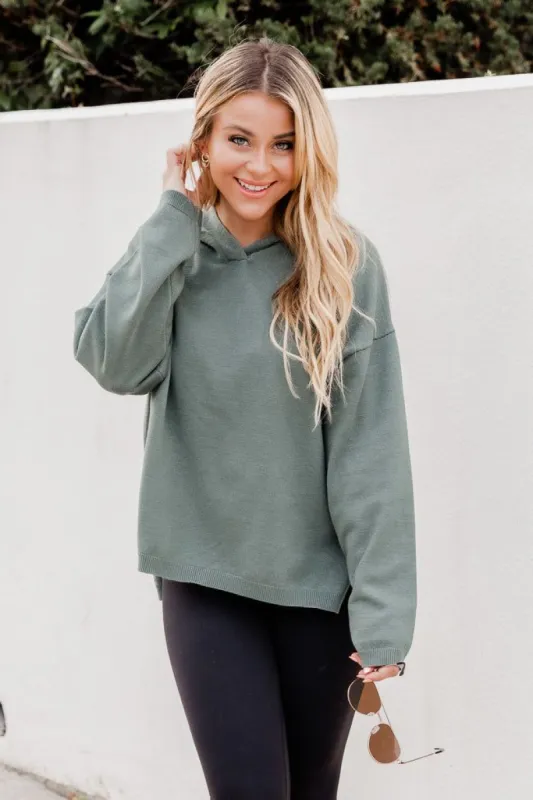 Under The Harvest Moon Olive Hooded Sweater sold by Pink Lily