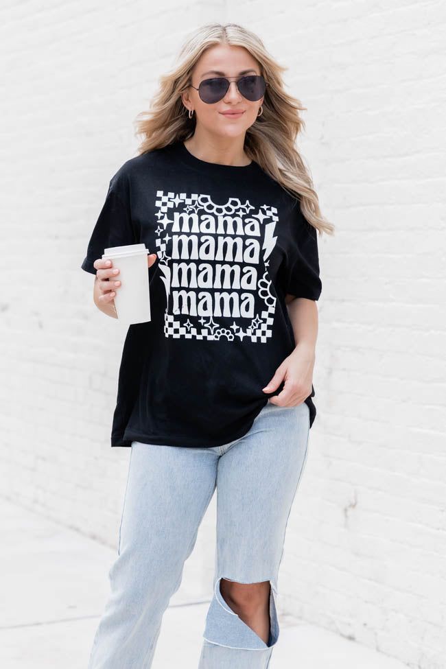 Mama Checkered Lightning Bolt Black Oversized Graphic Tee SALE sold by Pink Lily product image thumbnail 4