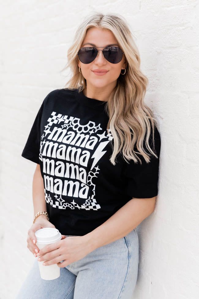 Mama Checkered Lightning Bolt Black Oversized Graphic Tee SALE sold by Pink Lily product image thumbnail 2