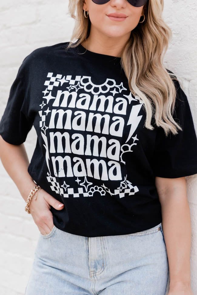 Mama Checkered Lightning Bolt Black Oversized Graphic Tee SALE sold by Pink Lily product image thumbnail 3