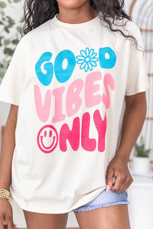 Good Vibes Only Ivory Oversized Graphic Tee sold by Pink Lily product image thumbnail 3