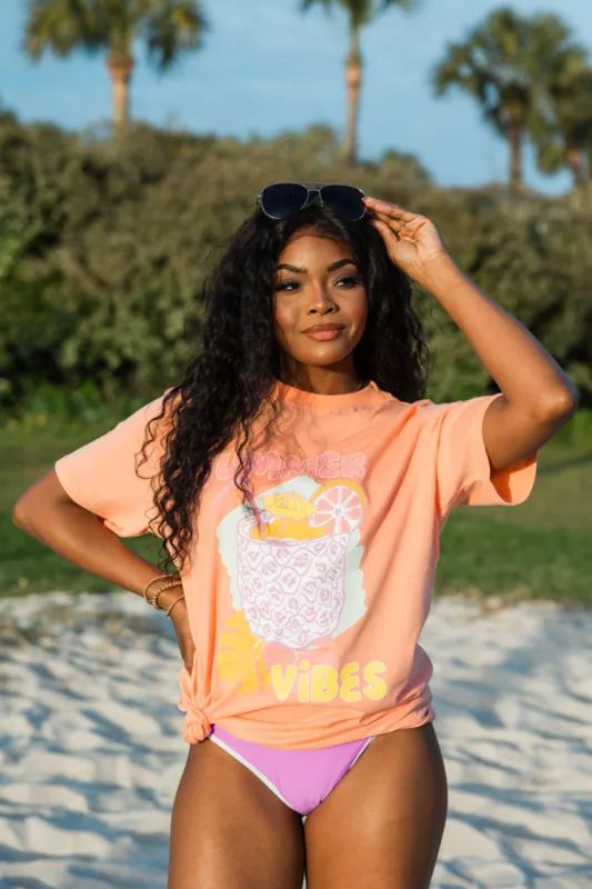 Summer Drink Coral Oversized Graphic Tee sold by Pink Lily