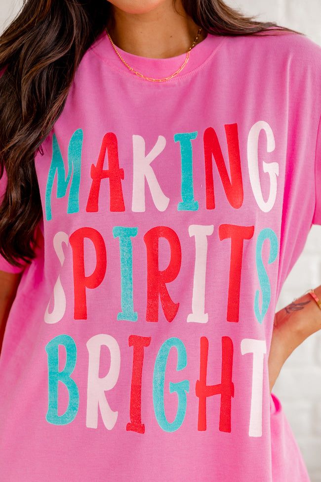 Making Spirits Bright Pink Oversized Graphic Tee DOORBUSTER sold by Pink Lily product image thumbnail 3
