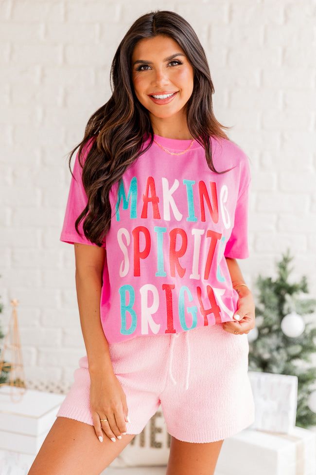 Making Spirits Bright Pink Oversized Graphic Tee DOORBUSTER sold by Pink Lily