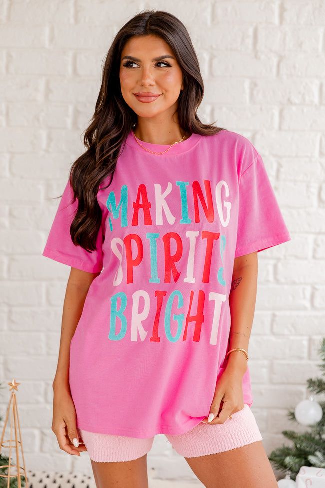 Making Spirits Bright Pink Oversized Graphic Tee DOORBUSTER sold by Pink Lily product image thumbnail 5