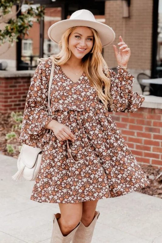 What A Time Brown Floral and Paisley Printed Mini Dress FINAL SALE sold by Pink Lily