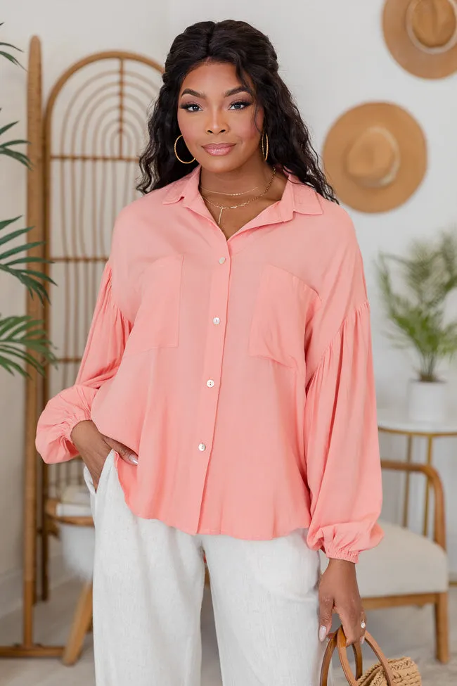 Back For You Coral Balloon Sleeve Button Front Blouse FINAL SALE sold by Pink Lily product image thumbnail 5