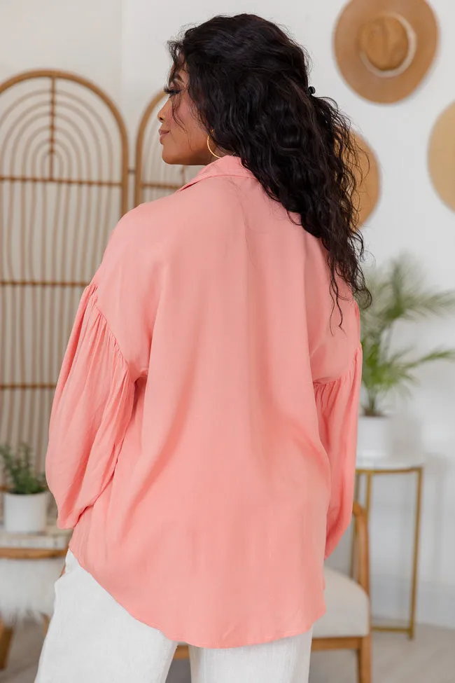 Back For You Coral Balloon Sleeve Button Front Blouse FINAL SALE sold by Pink Lily product image thumbnail 4