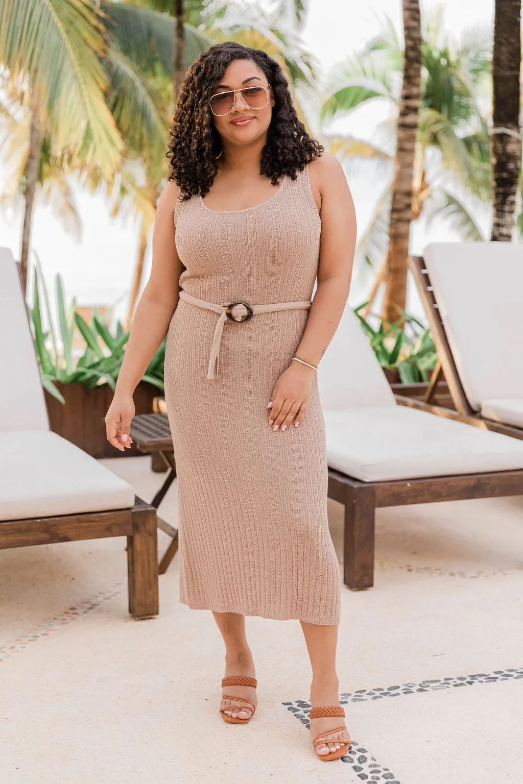 Wonder About Me Tan Belted Midi Dress FINAL SALE sold by Pink Lily product image thumbnail 5