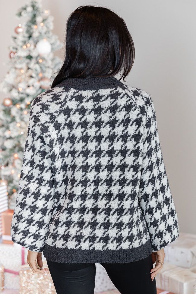 All Cozied Up Fuzzy Black and Ivory Houndstooth Quarter Zip Pullover sold by Pink Lily product image thumbnail 5