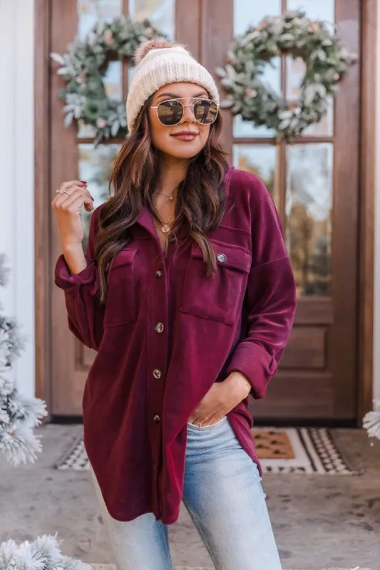 Easily Loved Burgundy Fleece Shacket FINAL SALE sold by Pink Lily