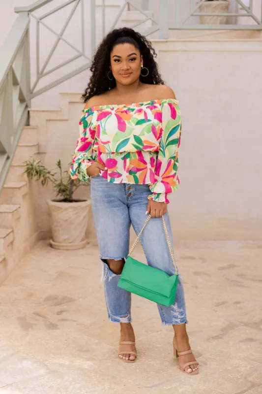 I Found Paradise Multi Off The Shoulder Printed Blouse FINAL SALE sold by Pink Lily