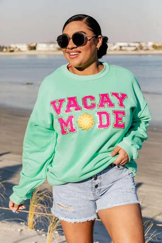 Vacay Mode Chenille Patch Lime Oversized Graphic Sweatshirt FINAL SALE sold by Pink Lily