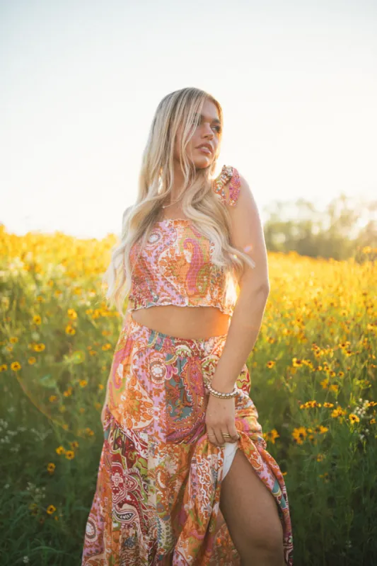 When Stars Align Multi Patch Tie Shoulder Smocked Bust Tank FINAL SALE sold by Pink Lily