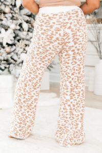 Movies And Chill Fuzzy Brown And Ivory Leopard Print Lounge Pants FINAL SALE sold by Pink Lily