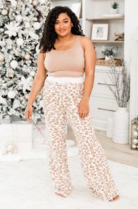 Movies And Chill Fuzzy Brown And Ivory Leopard Print Lounge Pants FINAL SALE sold by Pink Lily