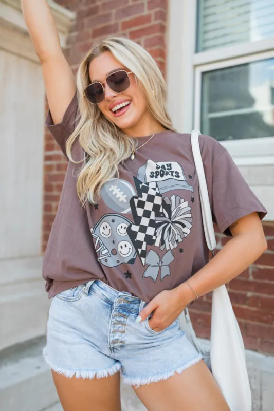 Yay Sports Mocha Oversized Graphic Tee sold by Pink Lily
