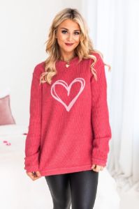 Sketched Heart Red Corded Graphic Sweatshirt sold by Pink Lily