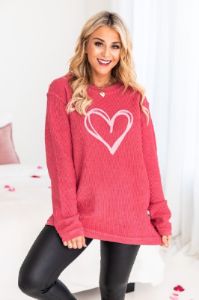 Sketched Heart Red Corded Graphic Sweatshirt sold by Pink Lily