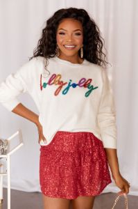 Holly Jolly Cream Multi Tinsel Sweater FINAL SALE sold by Pink Lily