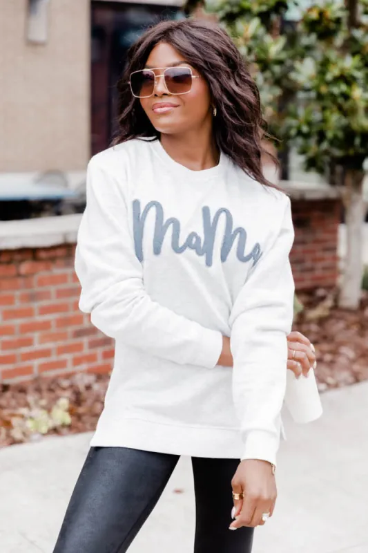 Mama Script Chenille Patch Ash Graphic Sweatshirt FINAL SALE sold by Pink Lily