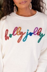 Holly Jolly Cream Multi Tinsel Sweater FINAL SALE sold by Pink Lily