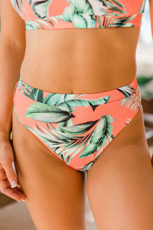 Island Resort Orange Tropical Ribbed Cheeky Bikini Bottoms FINAL SALE sold by Pink Lily