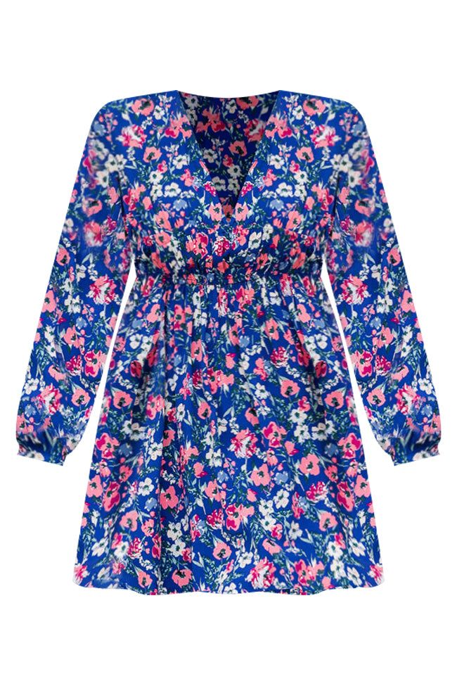 A Better View Blue Floral Long Sleeve Smocked Waist Mini Dress FINAL SALE sold by Pink Lily product image thumbnail 6