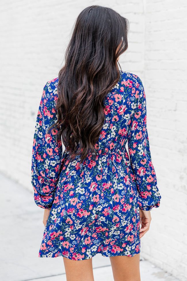 A Better View Blue Floral Long Sleeve Smocked Waist Mini Dress FINAL SALE sold by Pink Lily product image thumbnail 5