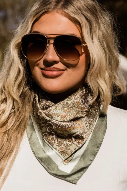 Keep It Cool Olive Printed Head Scarf sold by Pink Lily