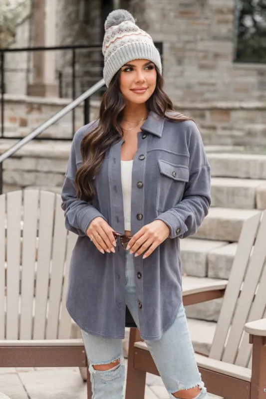 Easily Loved Slate Blue Fleece Shacket FINAL SALE sold by Pink Lily