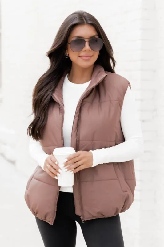 My Eyes On You Brown Oversized Puffer Vest sold by Pink Lily