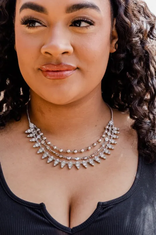 Neon Moon Silver Layered Rhinestone Necklace sold by Pink Lily