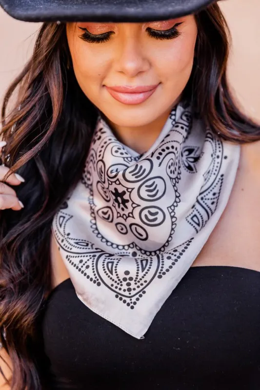 Don't Come Lookin' Beige Printed Satin Scarf FINAL SALE sold by Pink Lily