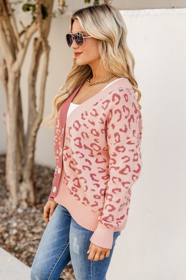 Close To You Pink Colorblock Leopard Print Cardigan sold by Pink Lily product image thumbnail 4