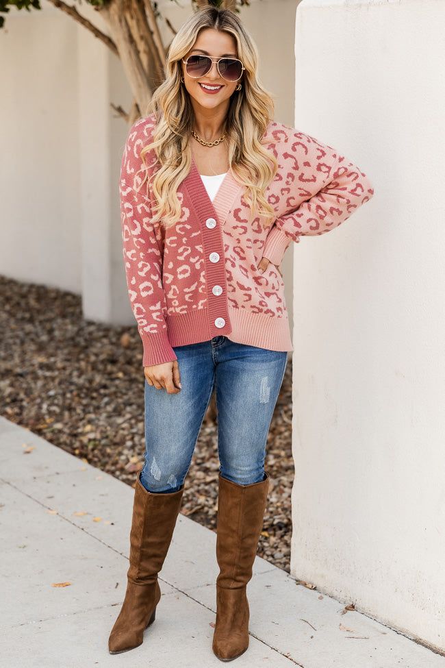 Close To You Pink Colorblock Leopard Print Cardigan sold by Pink Lily product image thumbnail 2