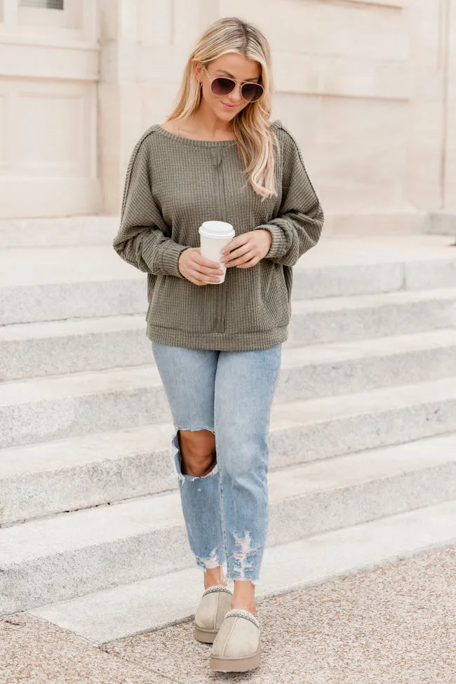 There's Something About You Olive Boat Neck Waffle Pullover FINAL SALE sold by Pink Lily product image thumbnail 2