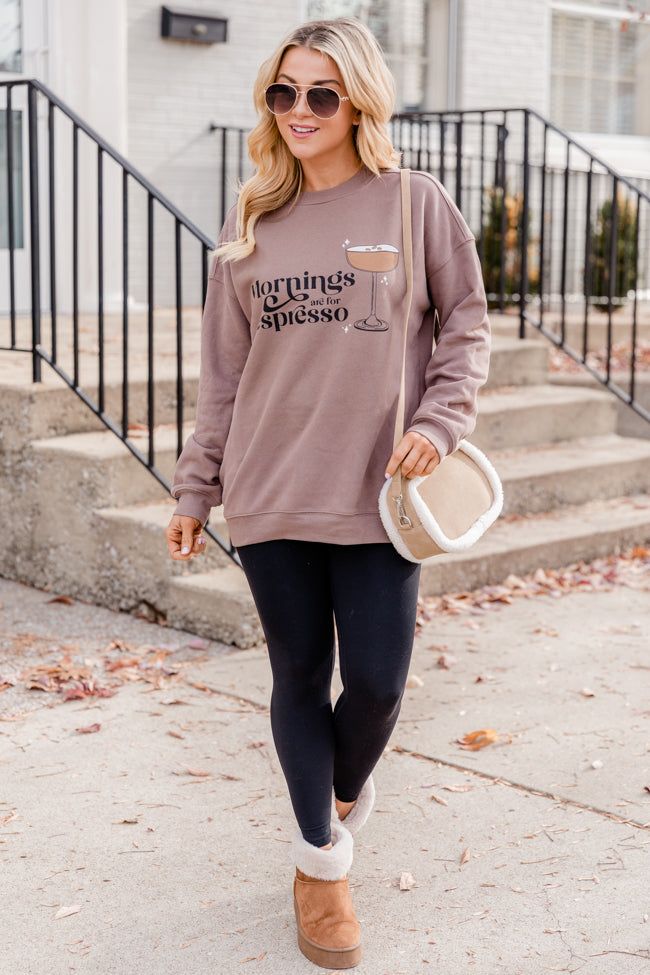 Mornings Are For Espresso Mocha Oversized Graphic Sweatshirt FINAL SALE sold by Pink Lily product image thumbnail 5