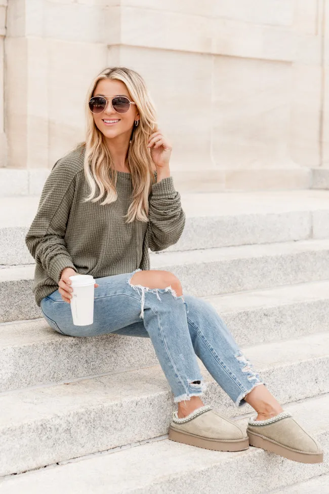 There's Something About You Olive Boat Neck Waffle Pullover FINAL SALE sold by Pink Lily product image thumbnail 3