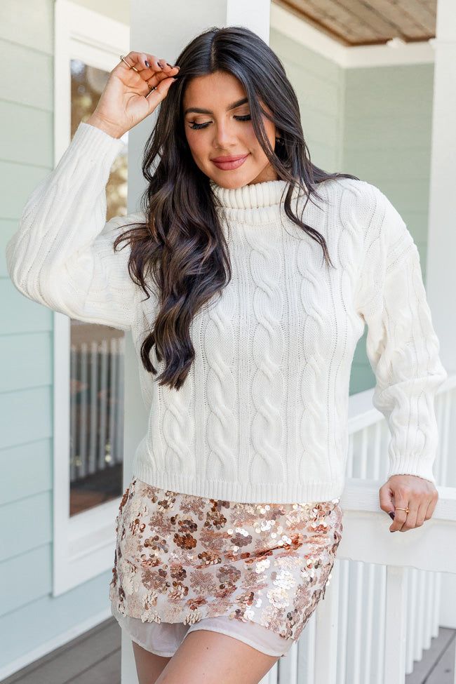 A Small Favor Cream Cable Knit Turtleneck Sweater FINAL SALE sold by Pink Lily product image thumbnail 5