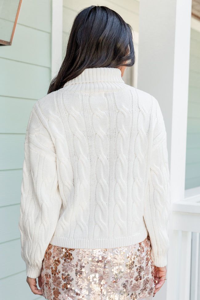 A Small Favor Cream Cable Knit Turtleneck Sweater FINAL SALE sold by Pink Lily product image thumbnail 4