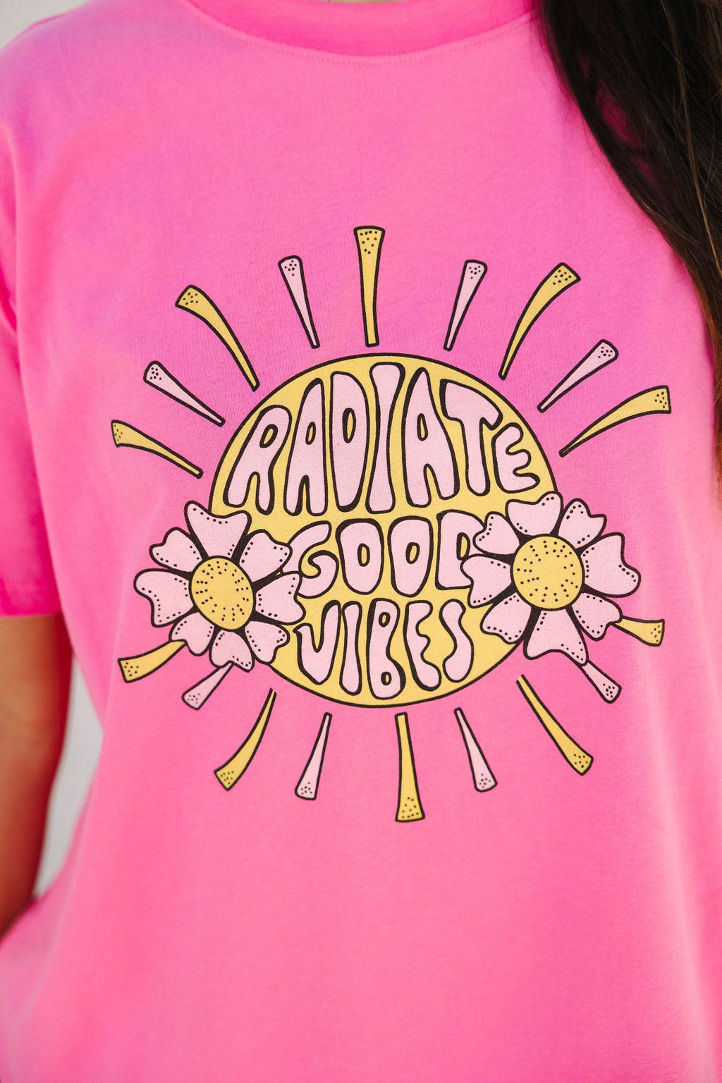 Radiate Good Vibes Hot Pink Oversized Graphic tee sold by Pink Lily product image thumbnail 2