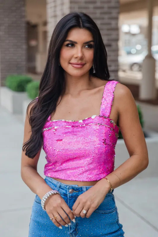 Go To Girl Pink Sequin Crop Tank FINAL SALE sold by Pink Lily