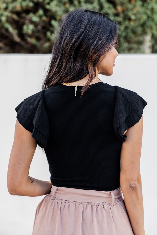 Hard To Resist Black Flutter Sleeve Bodysuit FINAL SALE sold by Pink Lily product image thumbnail 4