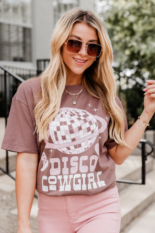 Disco Cowgirl Mocha Oversized Graphic Tee SALE sold by Pink Lily