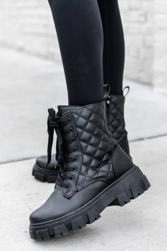 Vanessa Black Quilted Combat Boot FINAL SALE sold by Pink Lily