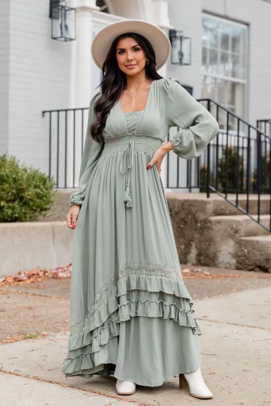 Lucky To Have You Sage Maxi Dress FINAL SALE sold by Pink Lily