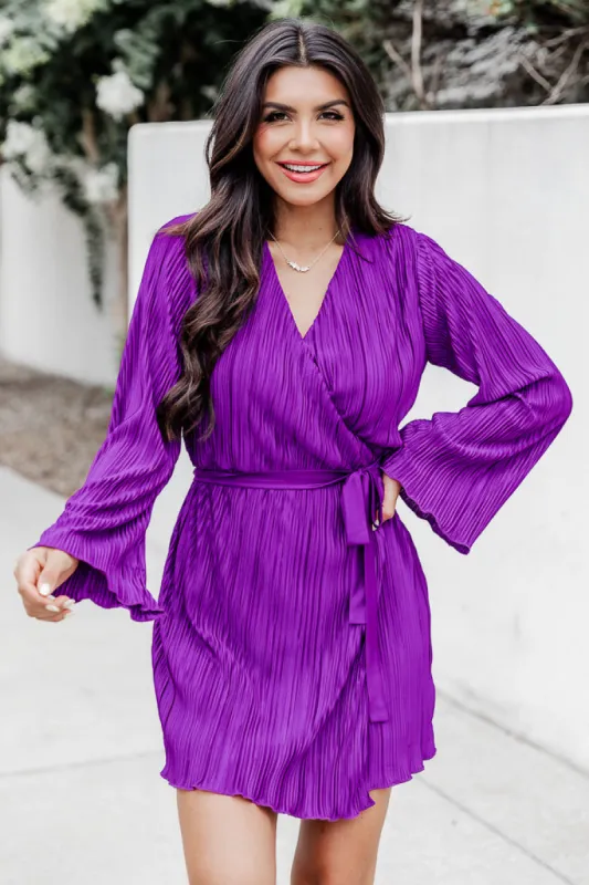 Through The Night Purple Plisse Mini Wrap Dress FINAL SALE sold by Pink Lily
